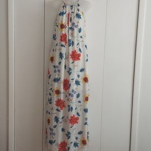 New York & Company Floral Halter Style Maxi Dress Size Small White Blue Red